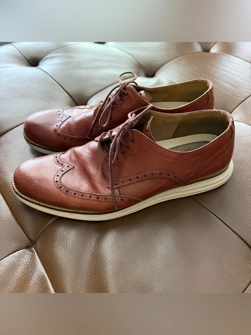 Cole Haan Men's Wingtip Leather Oxfords - Chestnut Brown